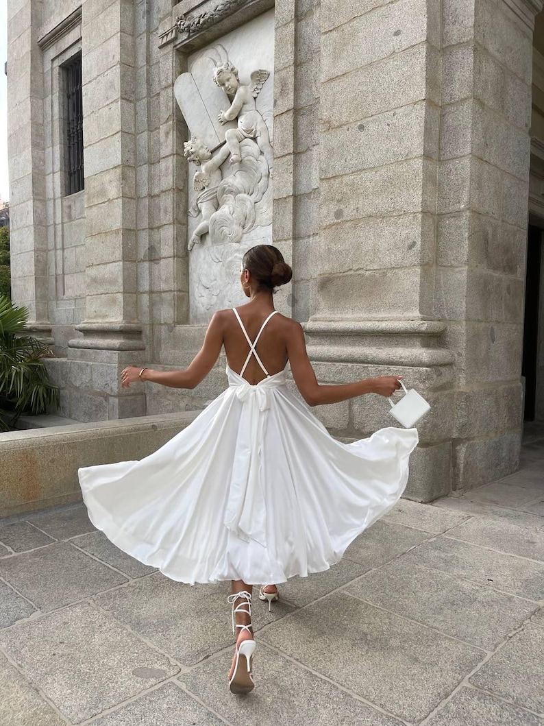 Satin Midi Dress With Open Back Second Wedding Dress Bridal Reception ...