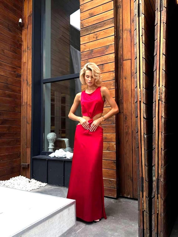 red maxi dress outfit Flowy Red Maxi Dress with Cape | Beach Wedding Guest & Resort Wear
