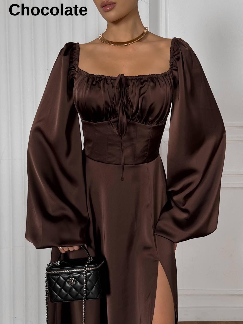 long sleeve satin corset dress Corset Prom Dress 2026 Black Silk Like Satin Sheath Long Sleeves