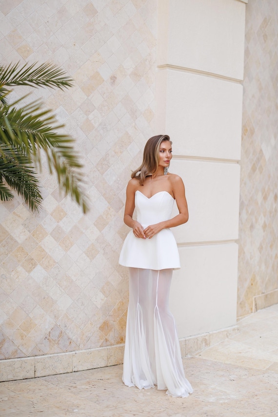 wedding dress with peplum skirt Fit and Flare Wedding Dress