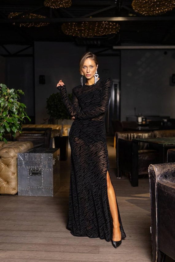 zebra sheer dress Zebra Print Cowl Neck Sheer Split Maxi Dress