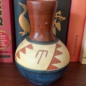 Vintage Sioux Redware Pottery Vase Southwestern Signed Short Bull