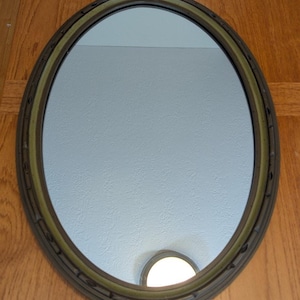 Vintage Oval Mirror Avacado Brown Frame Heavy 1970s Retro Wall Hanging Boho