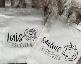Personalized fabric bag, personalized tote bag, cotton bag, carrier bag for friendship book, kindergarten protective bag, protective cover