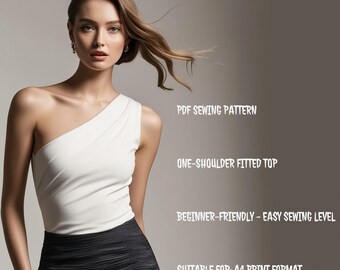 Patrón de blusa de un solo hombro / Descarga instantánea en PDF / Patrón de blusa para mujer para principiantes / Imprimible en formato A4