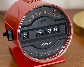 Vintage 1971 Sony Digimatic Clock Radio – Red Speedometer AM Radio