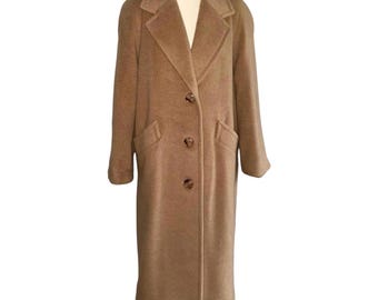 Vintage virgin wool camel hair overcoat long tan winter Coat size medium made in Canada