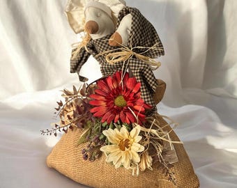 Farmhouse Door Stopper Vintage Geese Handmade Burlap Floral country Decor