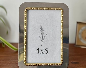 Vintage 4x6 Picture Frame Silver Gold Metal Tabletop Wall Frame