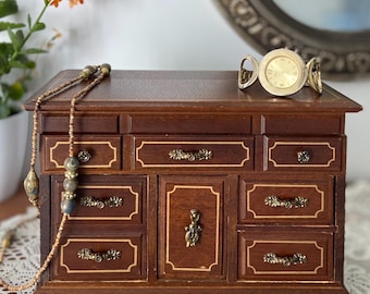 Vintage wood jewelry box mid century jewelry chest with drawers and ring holder