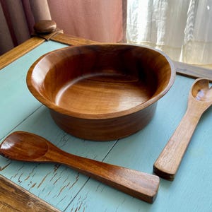 Vintage teak salad bowl with servers, wooden serving bowl, wedding gift, birthday gift, gift for her, gift for him