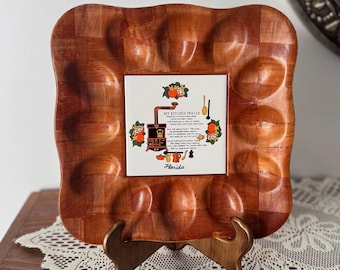 Vintage Deviled Egg Dish Florida Woven Wood 1960s Kitchen Prayer Retro Serving Tray