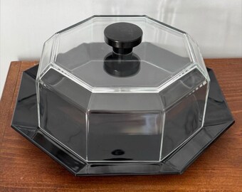 12” Vintage Arcoroc Black Cake Pie Cloche Octagon shape Geometric Designer retro Dish made in France 9” cake