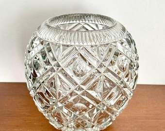 Vintage Heavy Cut Crystal Rose Bowl Vase Brilliant Cut Glass Diamond Pattern