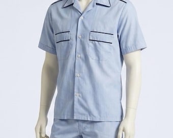 Vintage 1970s men’s striped cabana set Florida Sunwear Miami buttoned shirt & shorts