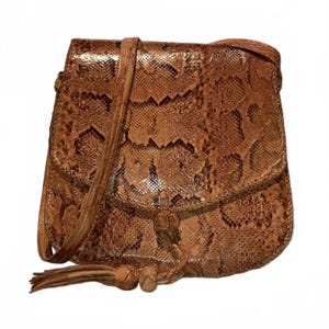 Vintage snakeskin leather crossbody bag 70s boho shoulder bag