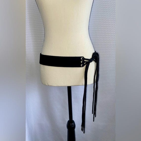 Vintage Black Suede Belt Beltline Y2K Lace up With Hanging