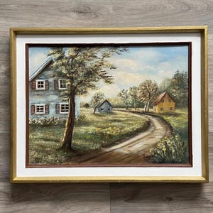 Vintage French Canadian Rural Landscape Oil Painting, Signed C Boutin, 1980