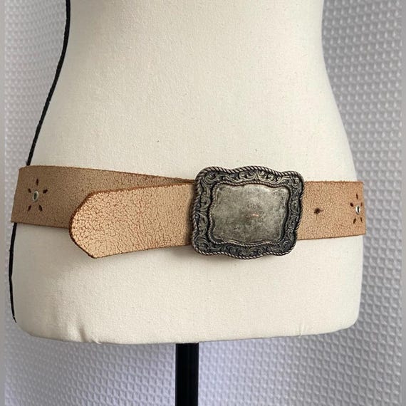 Tan Leather Belt with Ornate Gold Buckle COLD WATER CREEK USA TAN TEXTURED LEATHER BELT SZ SMALL  main image 3