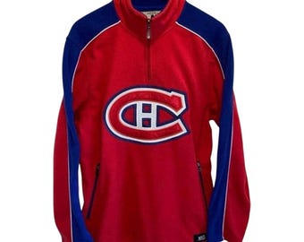 Vintage Y2K hockey NHL Fleece 1/4 zip sweater red Montréal Canadiens, M