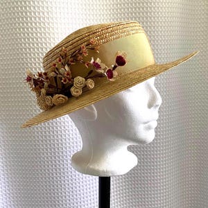 Vintage straw hat with handmade paper flowers cottagecore floral style