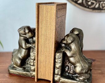 Vintage Puppy Dog Bookends Bronze Finish Heavy Cast Bookends Library Decor