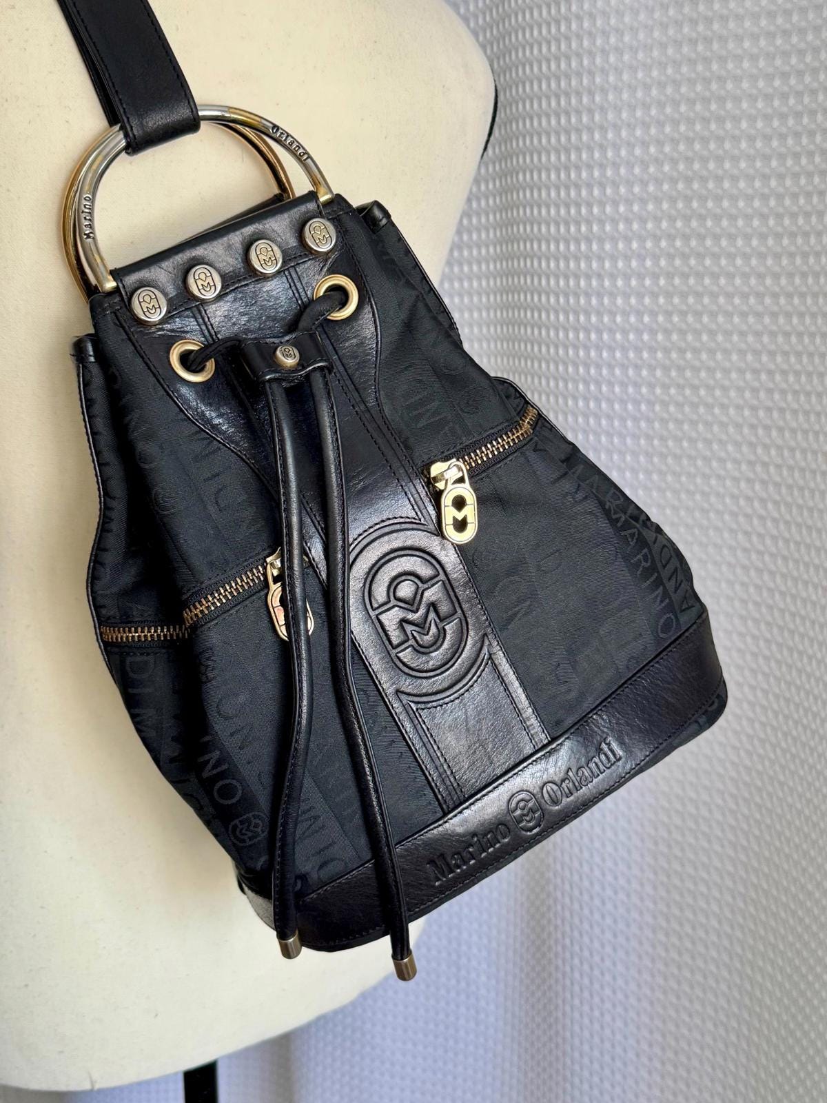 Marino Orlandi Black Leather Backpack with Gold-Tone Accents Marino Orlandi Large Backpacks for Women for sale | eBay main image 3