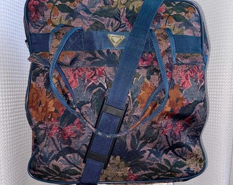 Vintage floral tapestry travel bag Riviera Paris New York wheeled luggage with extendable base
