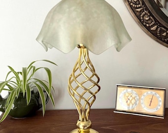 Vintage PartyLite Paragon Tea Light Candle Holder, Gold Frosted Glass Lamp