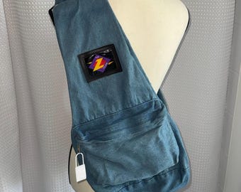 90s Denim Sling Backpack Crossbody Bag Blue Shoulder Pack Grunge Style