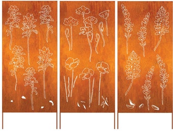 Outdoor Privacy Panels (Set of 3 Screens / 23" X 46"), Outdoor Metal Wall Art, Large Metal Wall Sculpture