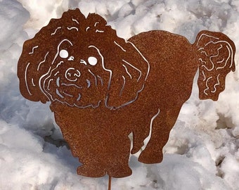 Estaca de jardín o arte mural metálico para bichón frisé: decoración conmemorativa para perros
