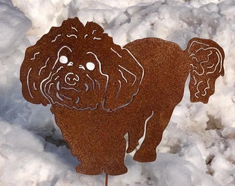 Arte de pared de metal con forma de bichón frisé, monumento conmemorativo para mascotas, escultura decorativa para jardín al aire libre