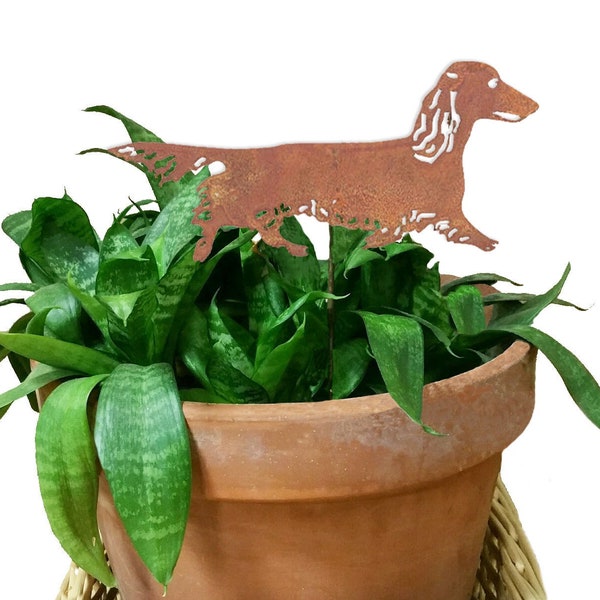 Pieu de plante teckel à poil long, cadeau de sympathie pour animal de compagnie, marqueurs de jardin, cadeaux de jardin