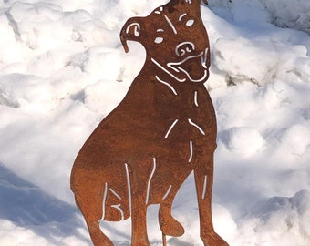PitBull Garden Statue or Dog Wall Art, Pet Dog Memorial stake, Metal Dog Outdoor Garden Art Decor, Pet Dog Grave Marker, Dog Sign