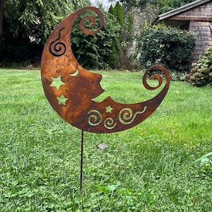 Moon Wall Art or Crescent Moon Garden Stake, Metal Garden Art, Thinking of You Gift