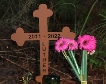 Cross Garden Stake, Grave Marker, Roadside Dog Pet Memorial, Celtic, Orthodox, Cemetery, Lawn Ornament, Rusty Metal Outdoor Garden Decor