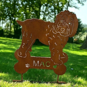 Wreaton Terrier Gartenstecker oder Wandkunst, Haustier-Gedenk-Gartenpfahl, Gartenkunst, Rasenverzierung, Metall-Yard-Kunst, Gartenskulptur
