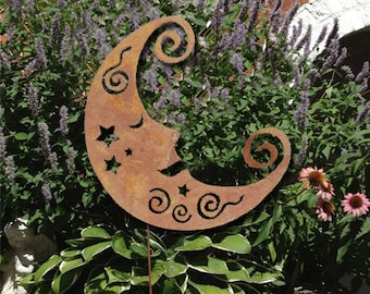 Moon Wall Art or Crescent Moon Garden Stake, Metal Garden Art, Thinking of You Gift