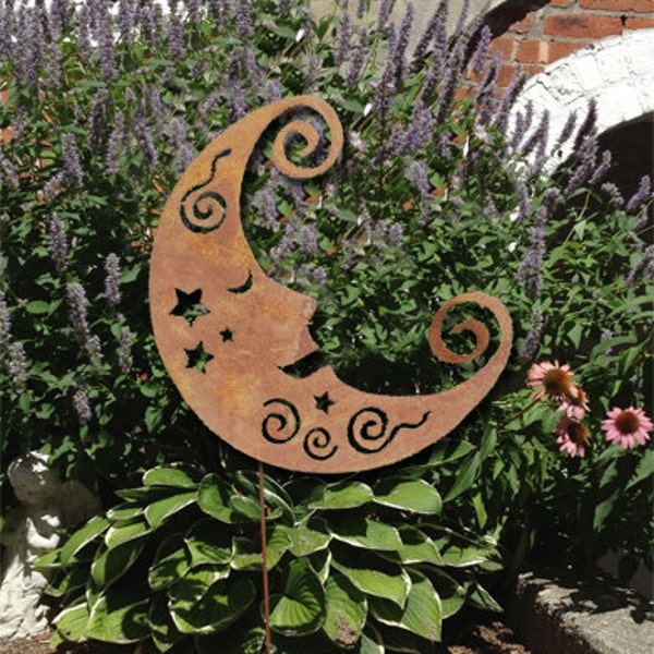 Crescent Moon Garden Stake or Moon Wall Art, Garden Art, Metal, Lawn Ornament, Yard Decoration, Garden Ornament, Metal Garden Art