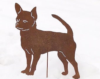 Chihuahua Garden Stake or Dog Wall Hanging, Pet Memorial, Outdoor Garden Decor Metal Garden Yard Art Lawn Ornament Rusty Metal Chihuahua art