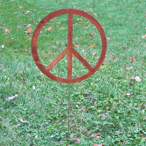 Peace Sign Garden Stake or Wall Art, Garden Art, Mothers Day Garden Gifts, Lawn Ornament, Outdoor Metal Garden Sculpture Decor, Symbol, Zen image 1