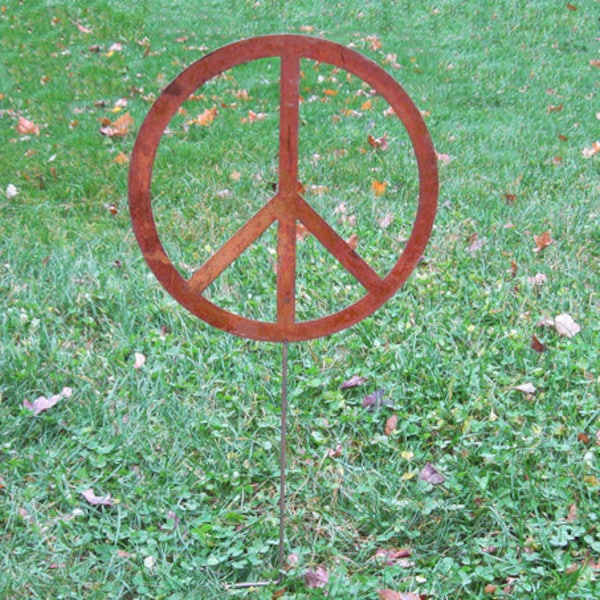 Peace Sign Metal Wall Decor or Garden Stake, Sculpture, Boho, Bohemian Decor, Metal Yard Garden Art, Housewarming Birthday gift