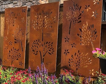 Outdoor Privacy Screens (Set of 3 Screens / 23" X 60") privacy panels, Outdoor Metal Wall Art