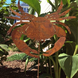 Krabbe Gartenpfahl oder Wandkunst, Wandbehang, Gartenkunst, Rasenverzierung, rustikal, Metall, Gartenverzierung, im Freien, Rost