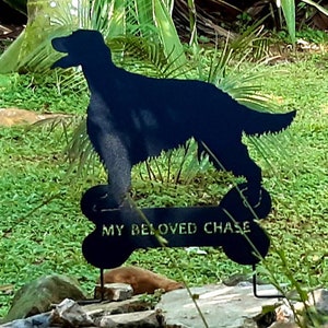 Estaca de jardín de setter irlandés: adorno de metal para césped, monumento conmemorativo para mascotas