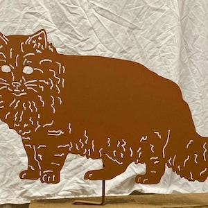 Rustic Metal Long Haired Cat Garden Stake or Wall Art