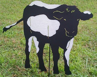 Metal Cow Garden Stake: Rustic Farmhouse Yard Art