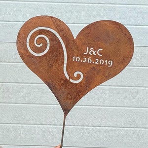 Personalized Heart Garden Stake or Metal Wall Art, Valentines Day, Wedding, Custom Metal Sign