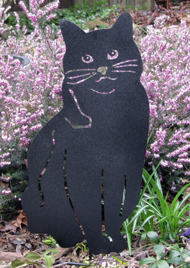 Garden Cat Garden Stake or Wall Art, Grave Marker Memorial, Rainbow Bridge Cat, Outdoor Metal Garden Art Decor Cat Lover Gift Men Dad Mom image 4